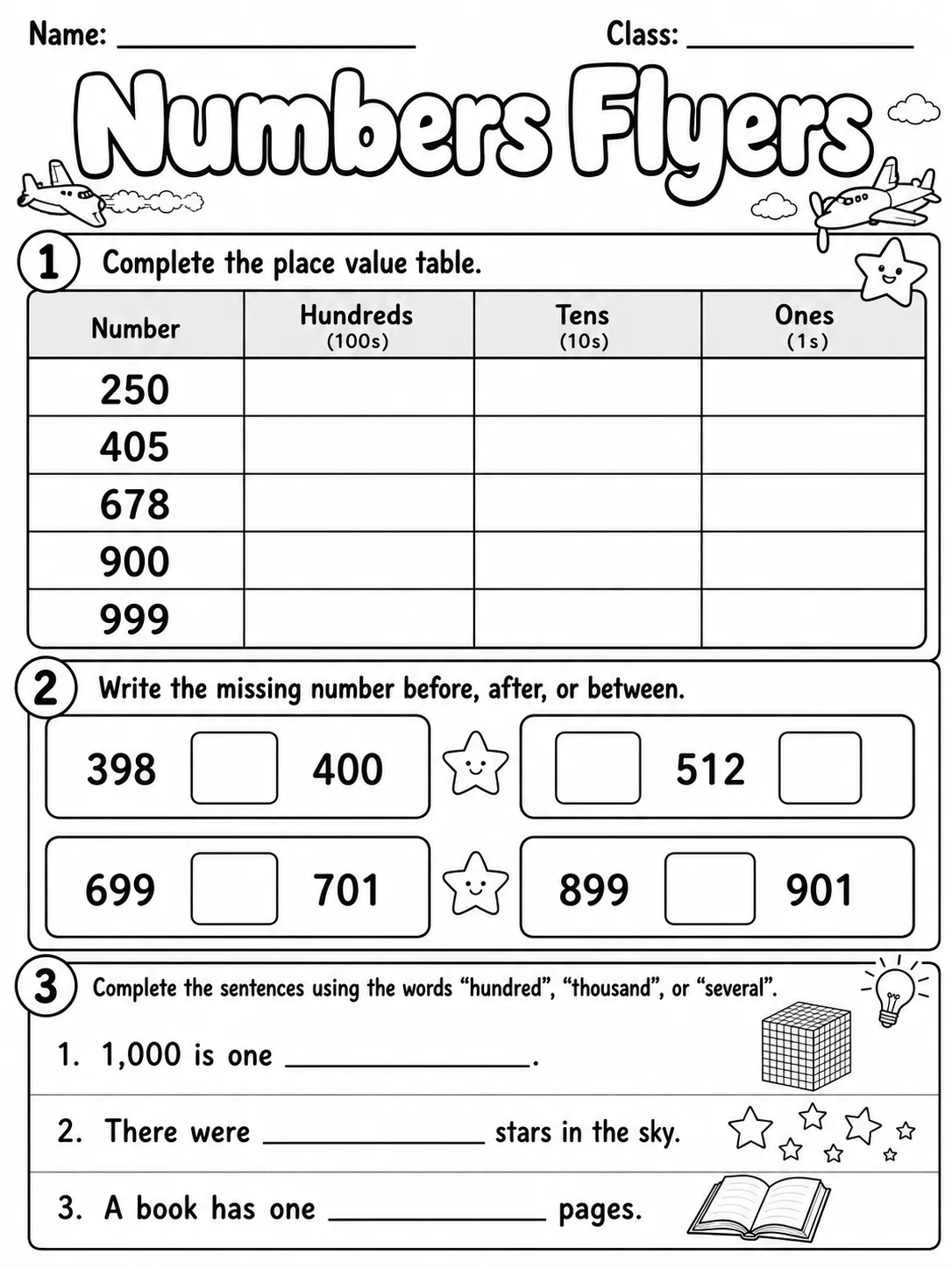 Numbers Flyers Vocabulary Worksheet Pack page 4 printable worksheet preview