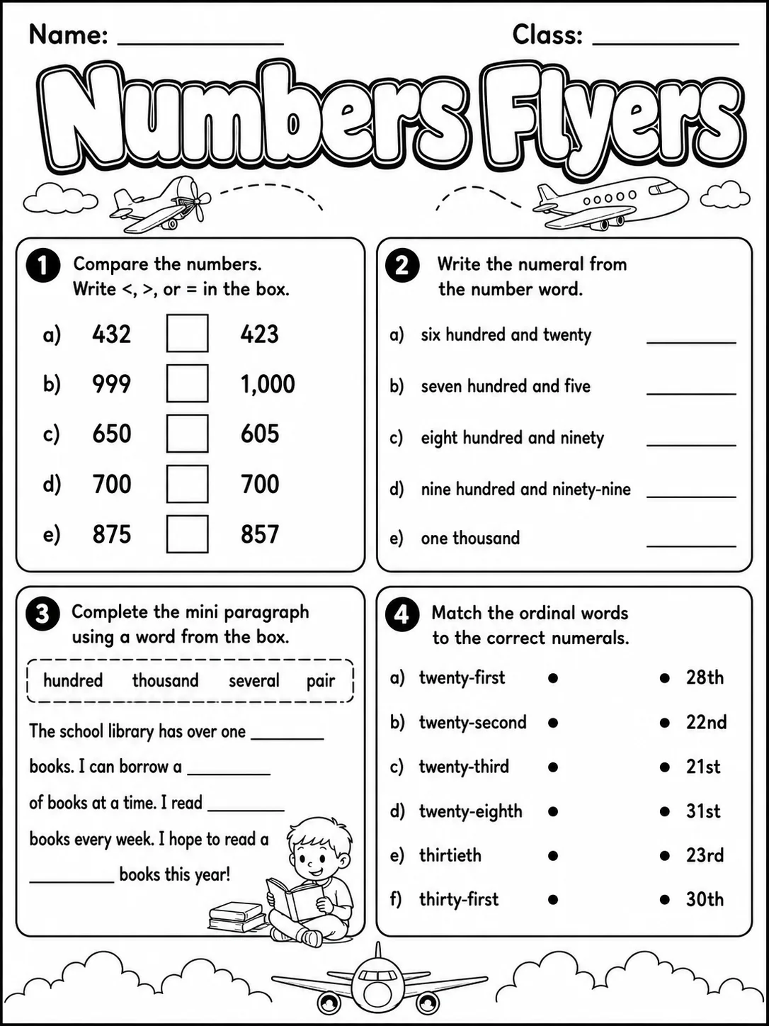 Numbers Flyers Vocabulary Worksheet Pack page 6 printable worksheet preview