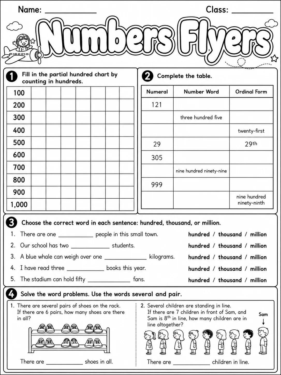 Numbers Flyers Vocabulary Worksheet Pack page 7 printable worksheet preview