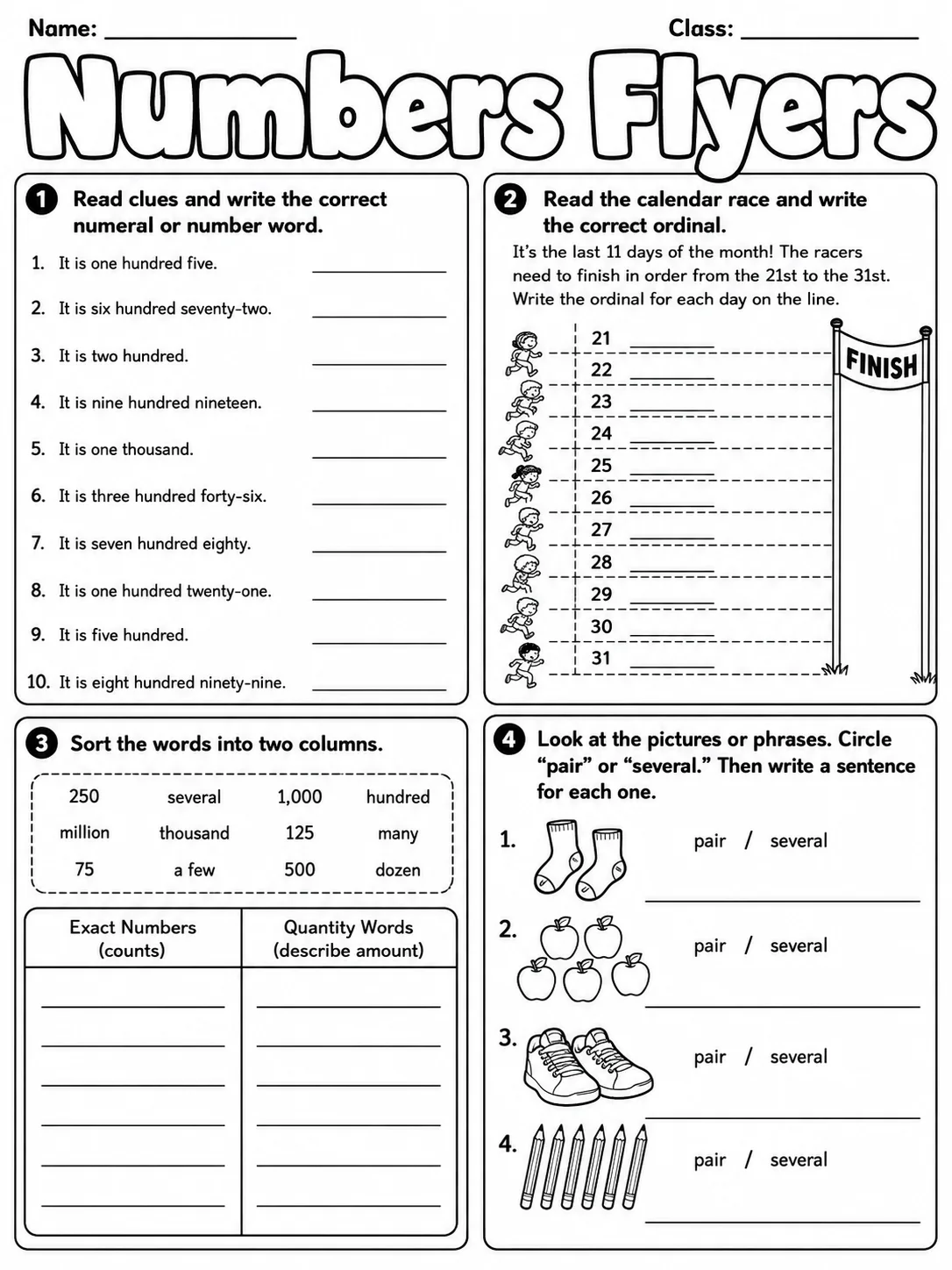 Numbers Flyers Vocabulary Worksheet Pack page 8 printable worksheet preview