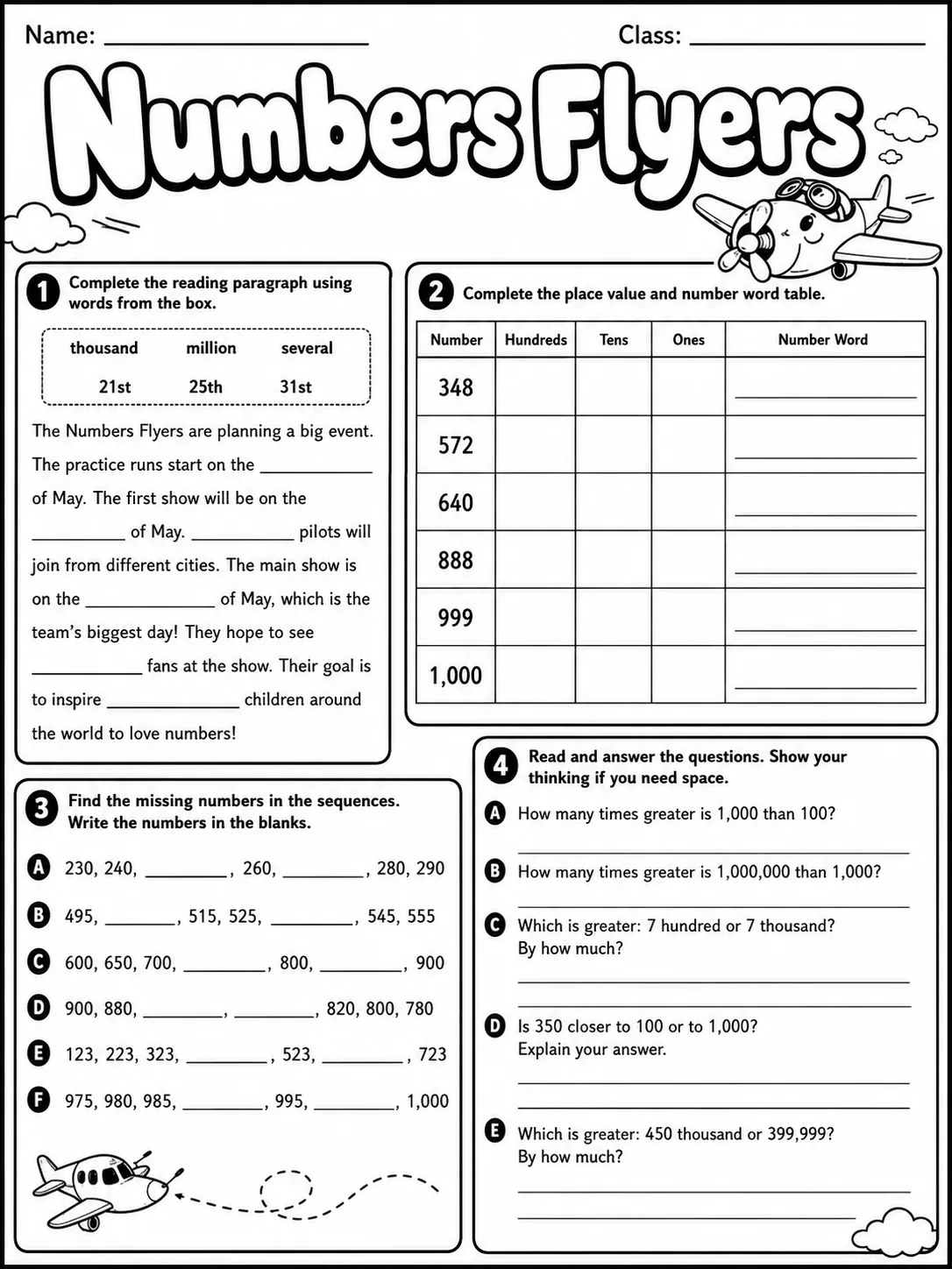 Numbers Flyers Vocabulary Worksheet Pack page 9 printable worksheet preview