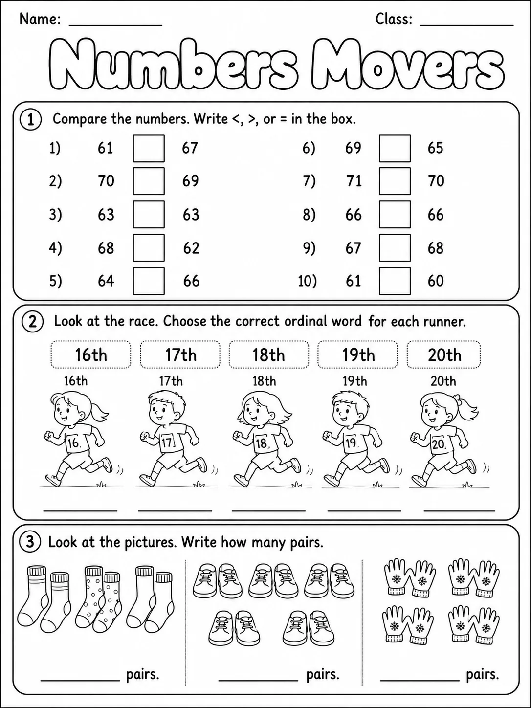 Numbers Movers Vocabulary Worksheet Pack page 5 printable worksheet preview