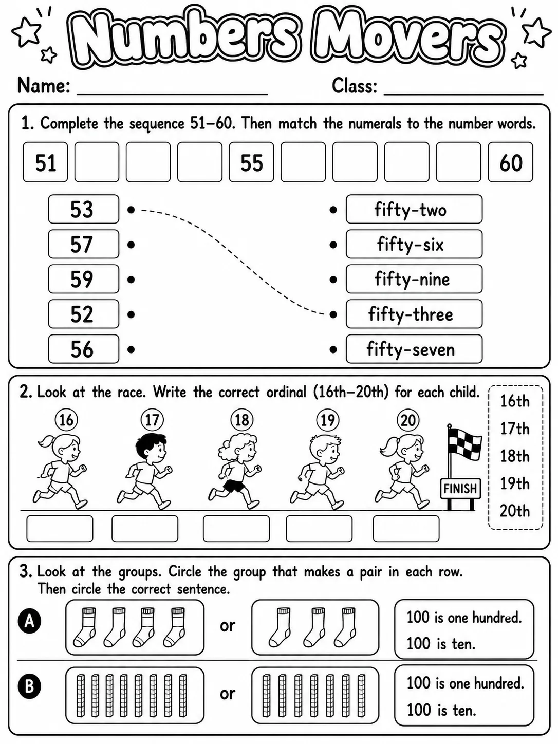 Numbers Movers Vocabulary Worksheet Pack - Set 2 page 4 printable worksheet preview