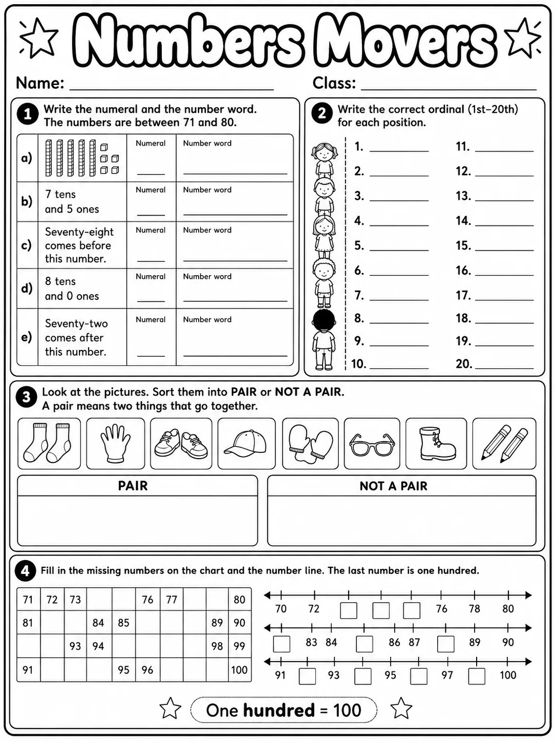 Numbers Movers Vocabulary Worksheet Pack - Set 2 page 6 printable worksheet preview