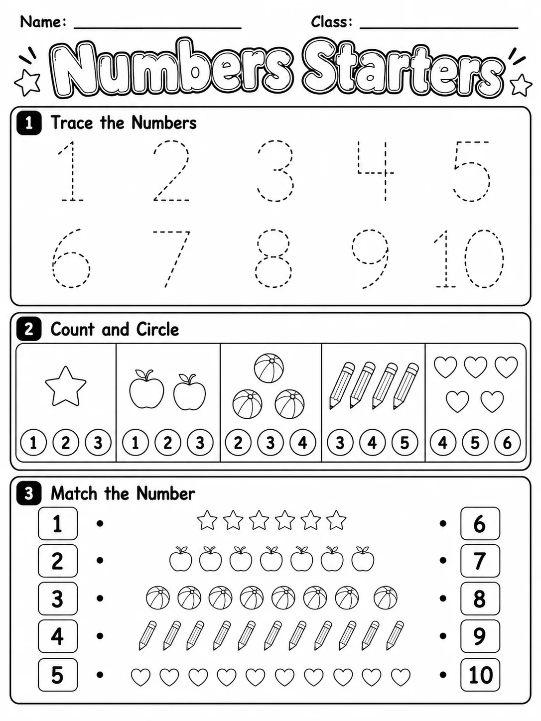 Numbers Starters Vocabulary Worksheet Pack printable Starters English worksheet bundle preview from KiwiBee