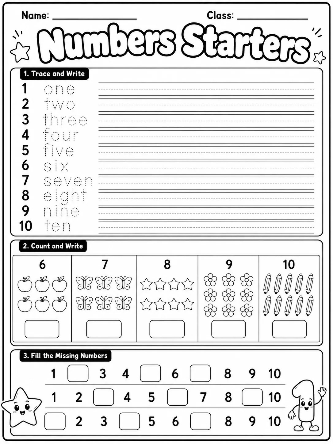 Numbers Starters Vocabulary Worksheet Pack page 2 printable worksheet preview
