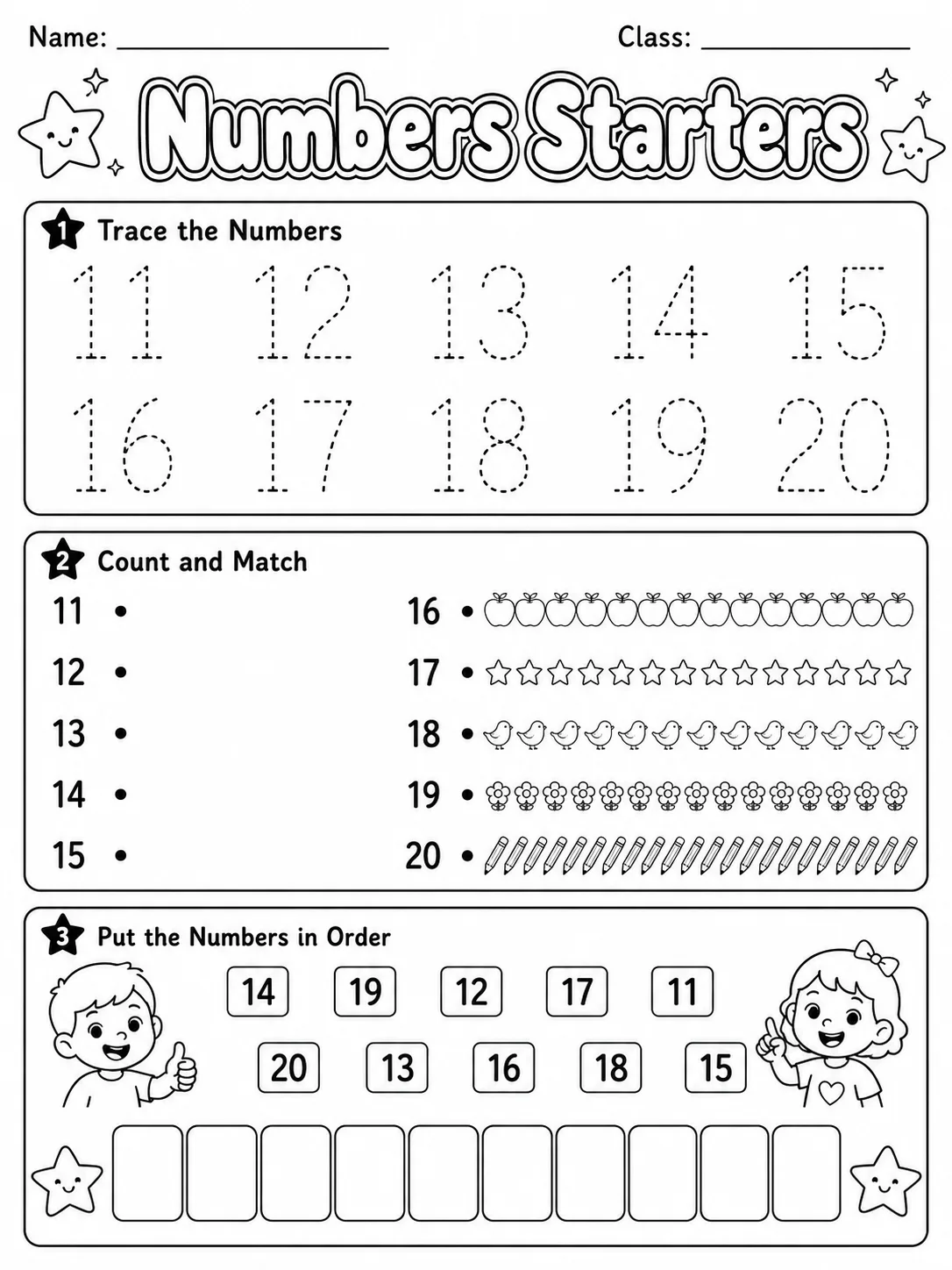 Numbers Starters Vocabulary Worksheet Pack page 3 printable worksheet preview