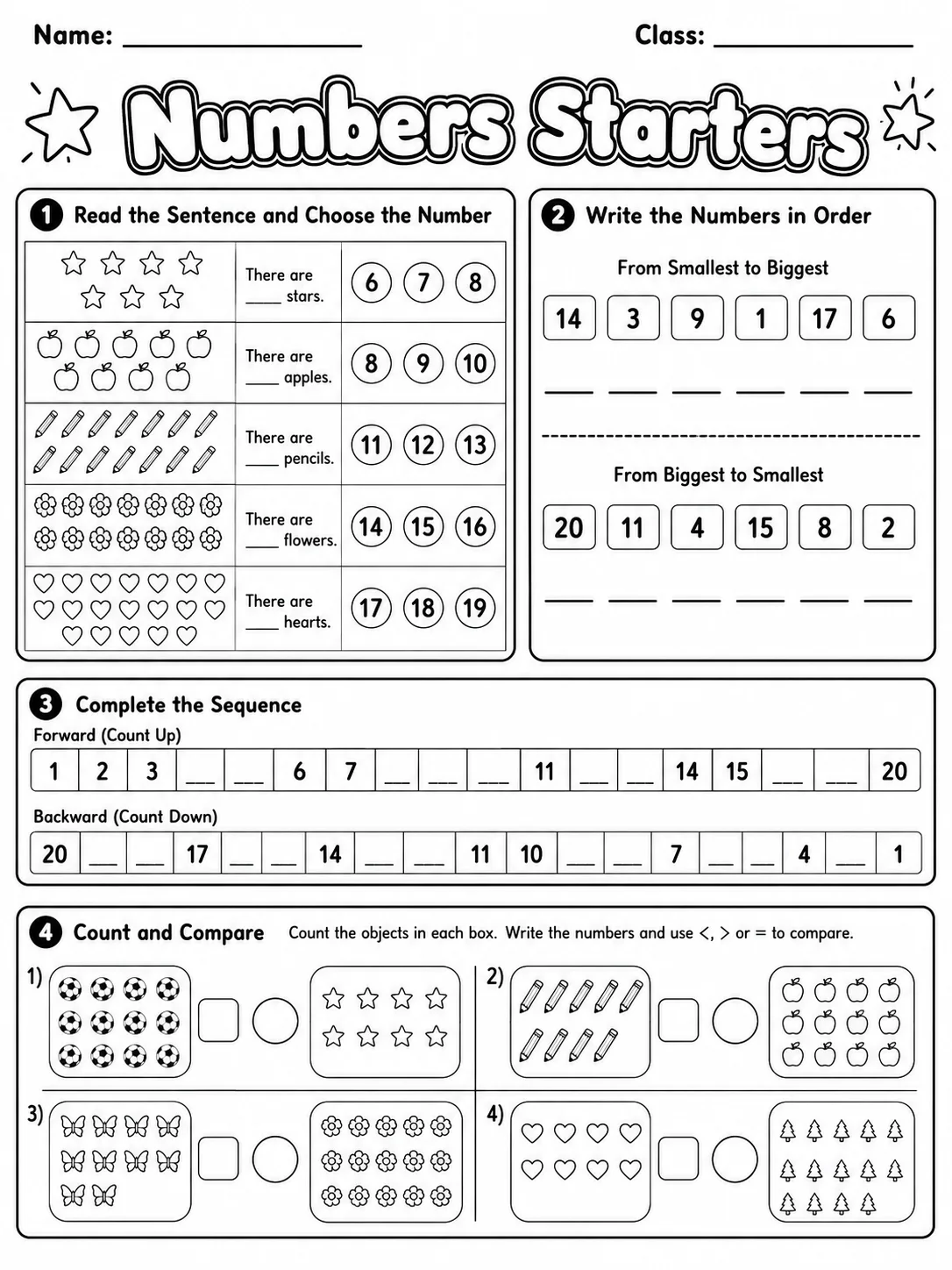 Numbers Starters Vocabulary Worksheet Pack page 9 printable worksheet preview