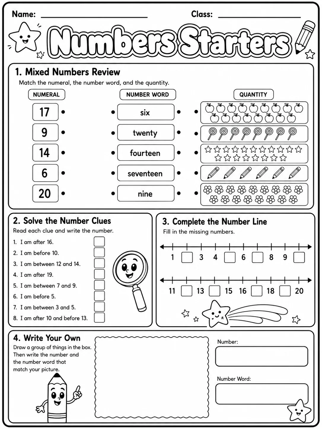 Numbers Starters Vocabulary Worksheet Pack page 10 printable worksheet preview