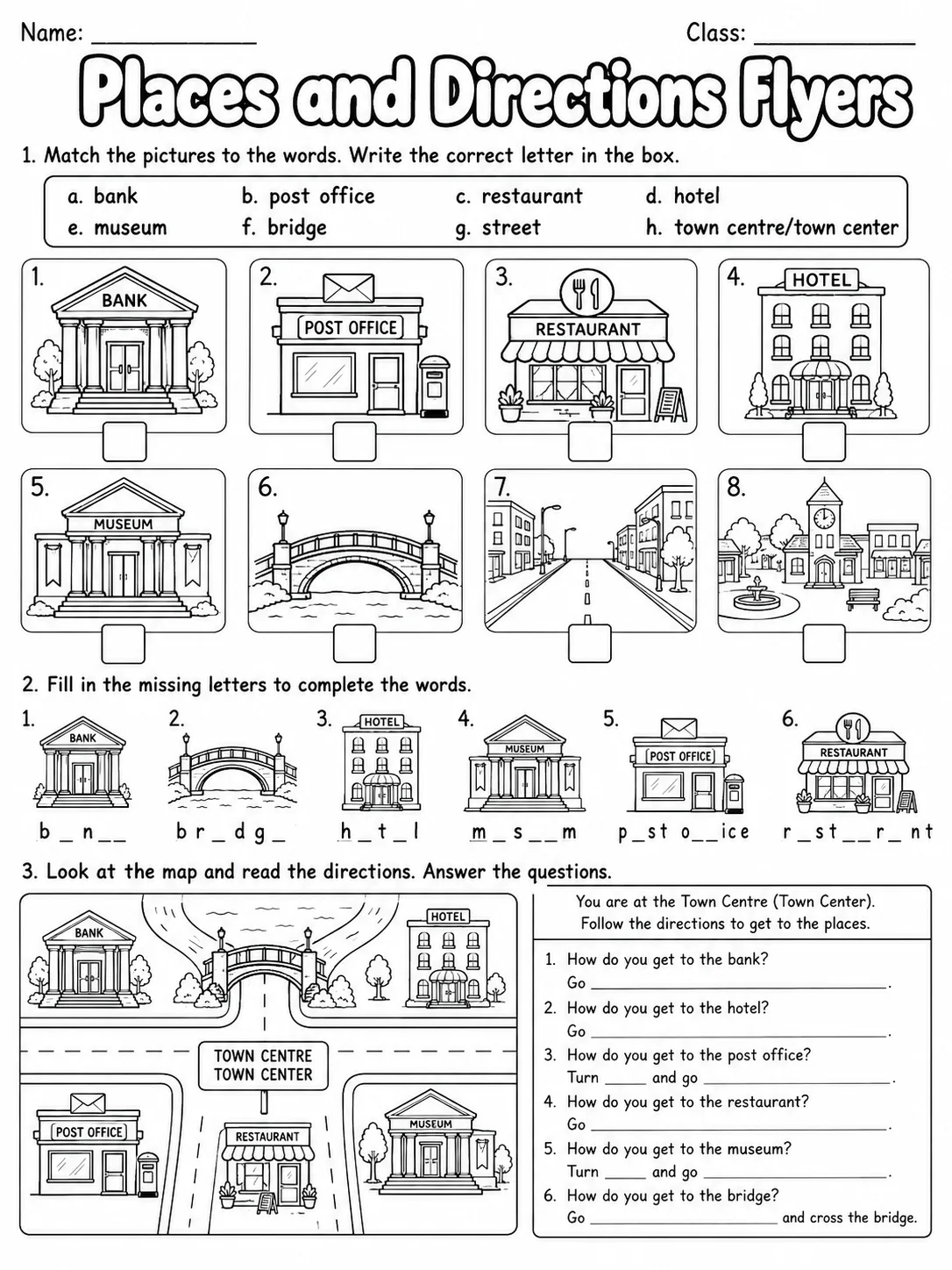Places and Directions Flyers Vocabulary Worksheet Pack page 2 printable worksheet preview