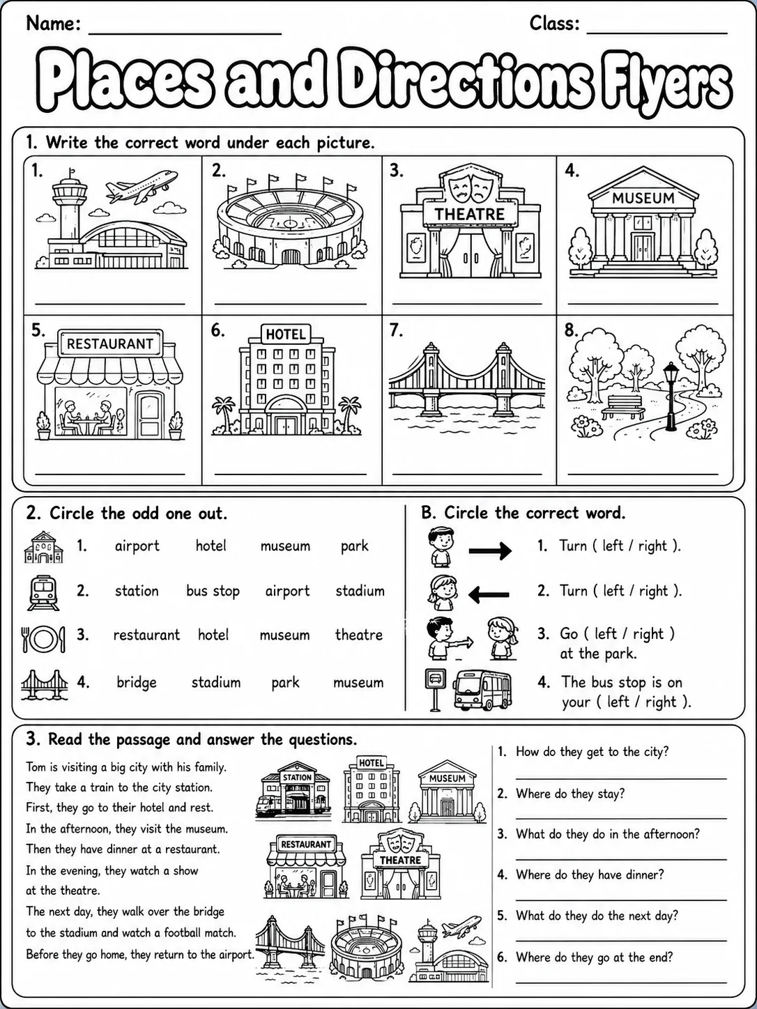 Places and Directions Flyers Vocabulary Worksheet Pack page 4 printable worksheet preview