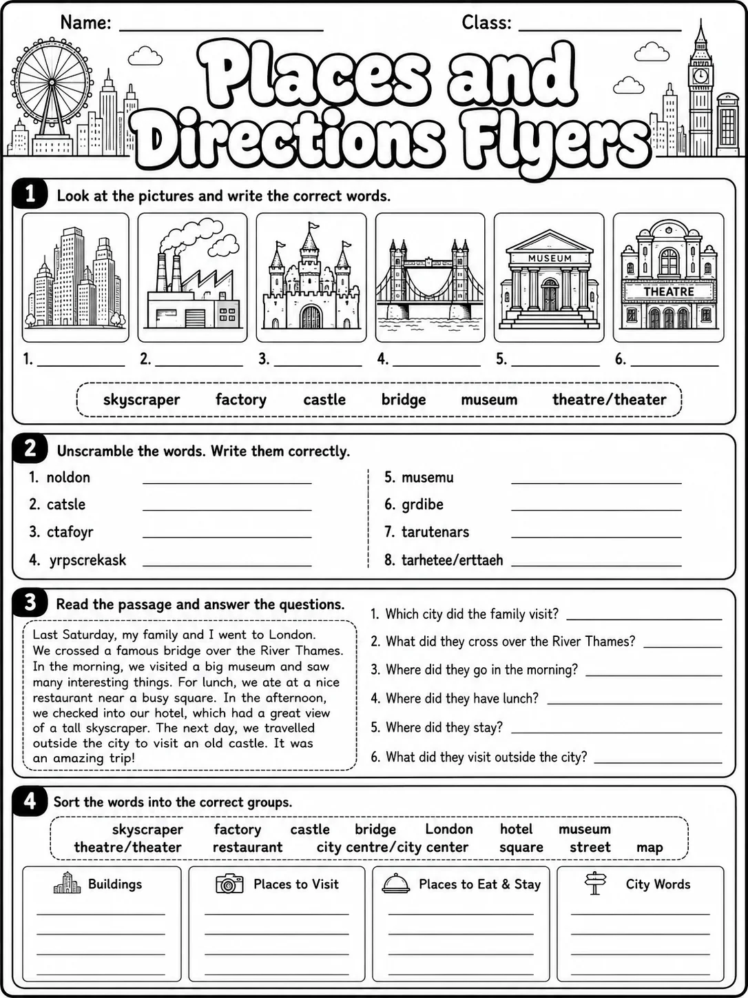 Places and Directions Flyers Vocabulary Worksheet Pack page 6 printable worksheet preview