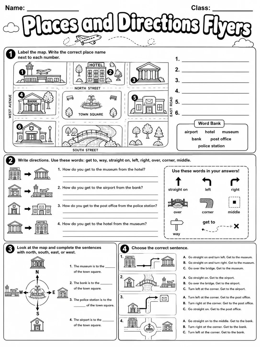 Places and Directions Flyers Vocabulary Worksheet Pack page 7 printable worksheet preview