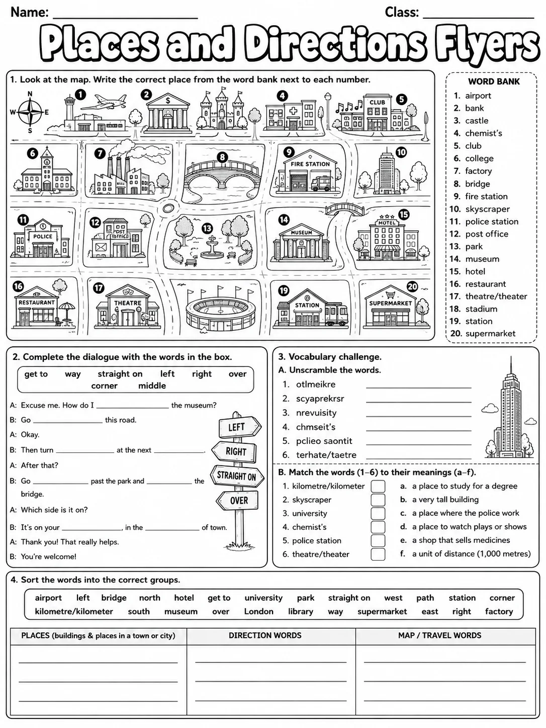 Places and Directions Flyers Vocabulary Worksheet Pack page 9 printable worksheet preview