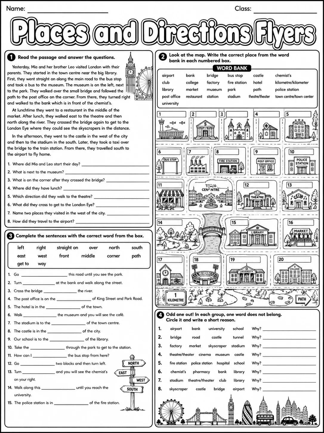 Places and Directions Flyers Vocabulary Worksheet Pack page 10 printable worksheet preview