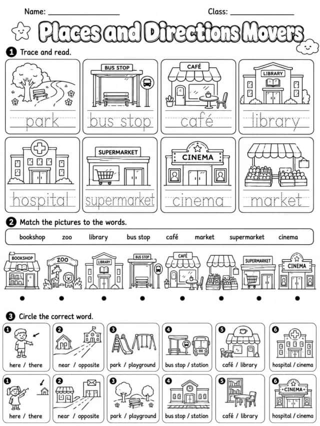 Places and Directions Movers Vocabulary Worksheet Pack