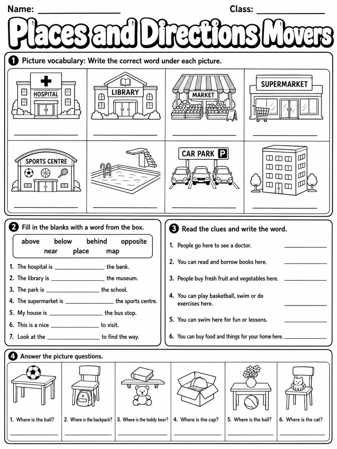 Places and Directions Movers Vocabulary Worksheet Pack page 5 printable worksheet preview