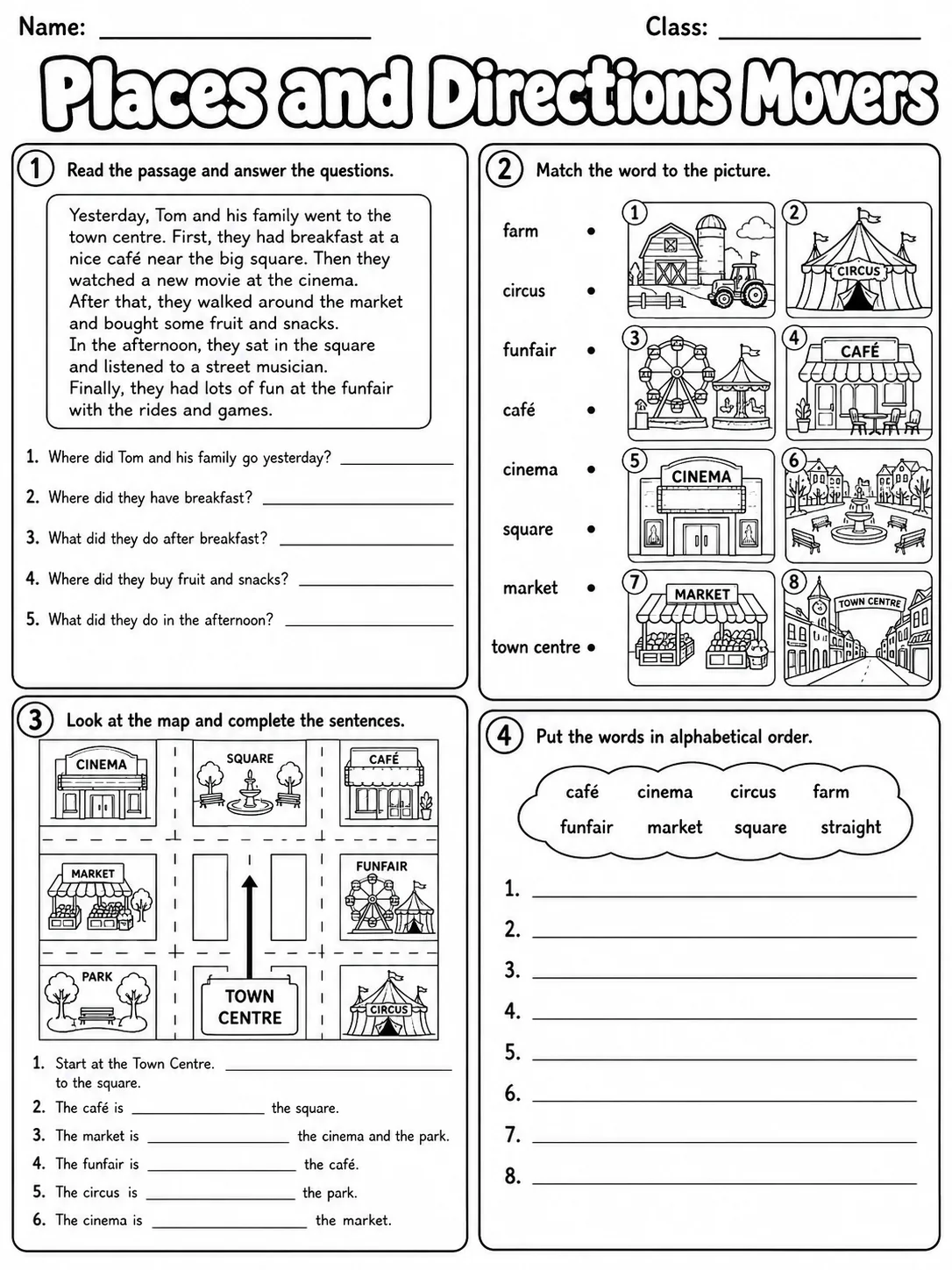 Places and Directions Movers Vocabulary Worksheet Pack page 6 printable worksheet preview