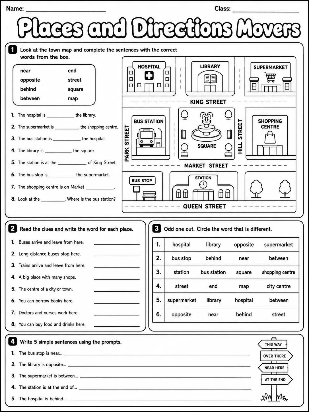 Places and Directions Movers Vocabulary Worksheet Pack page 7 printable worksheet preview