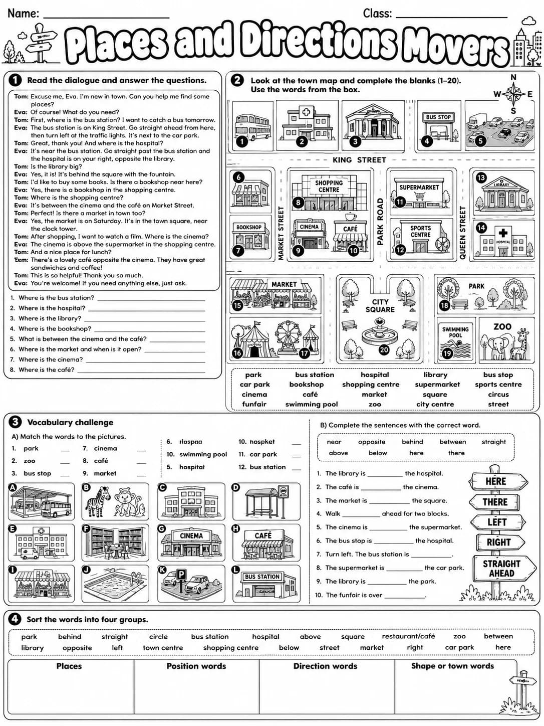 Places and Directions Movers Vocabulary Worksheet Pack page 10 printable worksheet preview