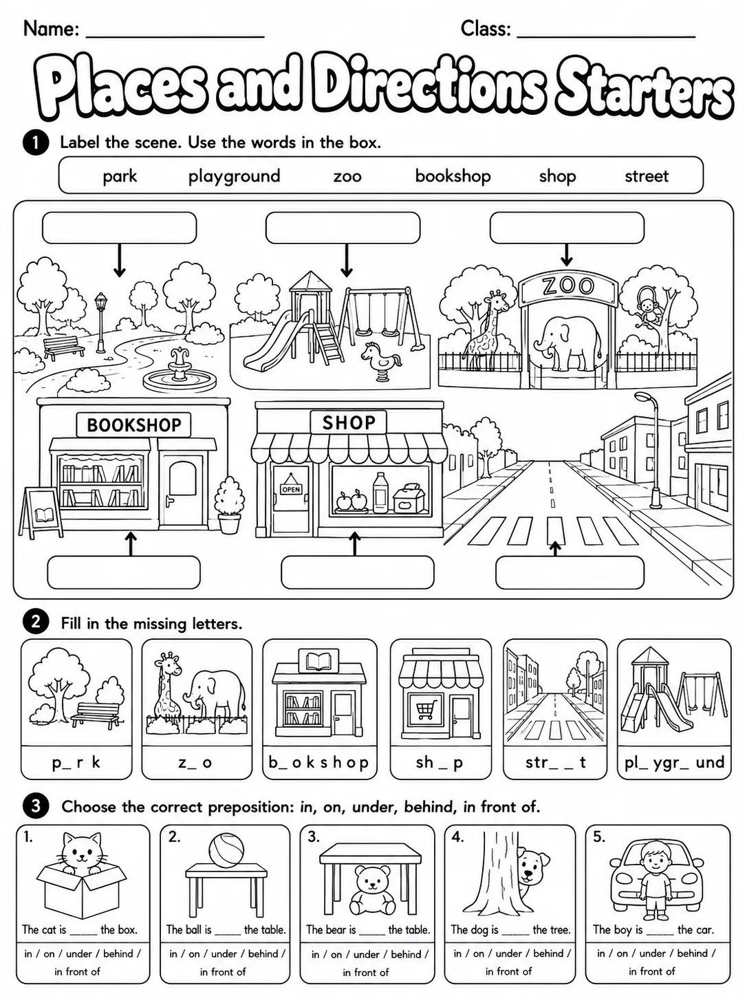 Places and Directions Starters Vocabulary Worksheet Pack page 2 printable worksheet preview