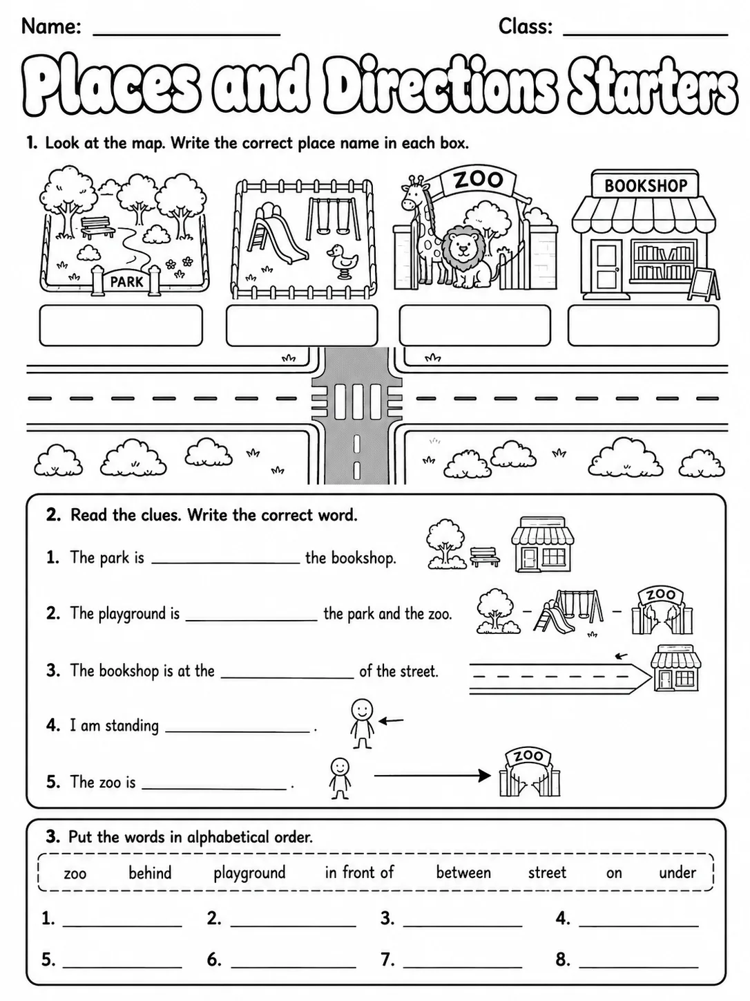 Places and Directions Starters Vocabulary Worksheet Pack page 4 printable worksheet preview