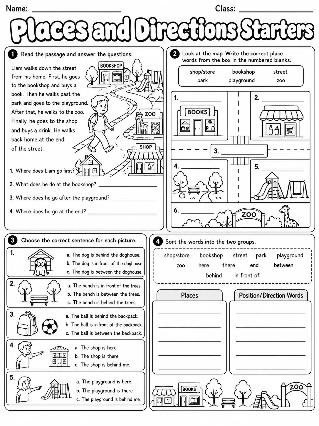 Places and Directions Starters Vocabulary Worksheet Pack page 5 printable worksheet preview
