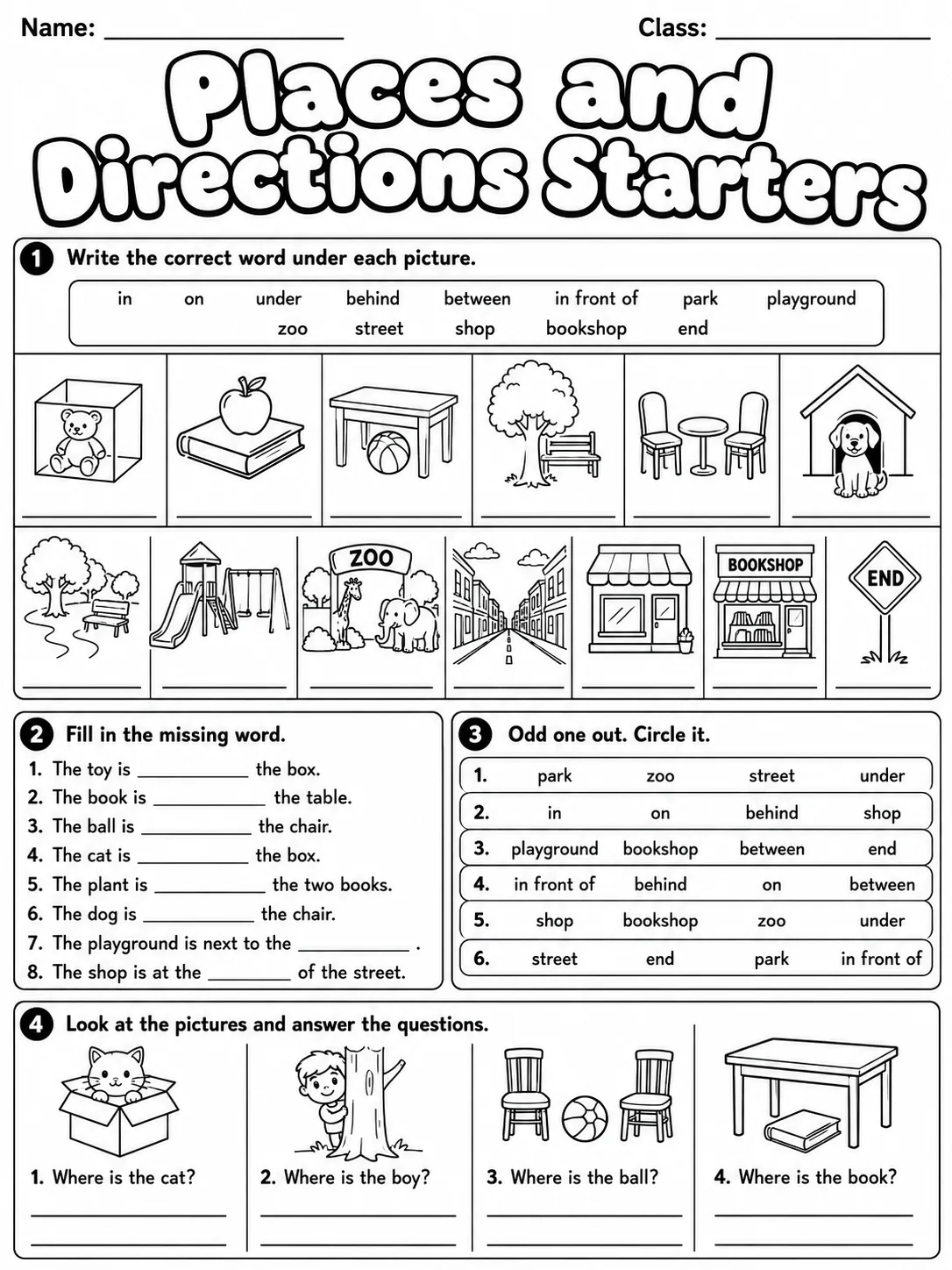 Places and Directions Starters Vocabulary Worksheet Pack page 6 printable worksheet preview