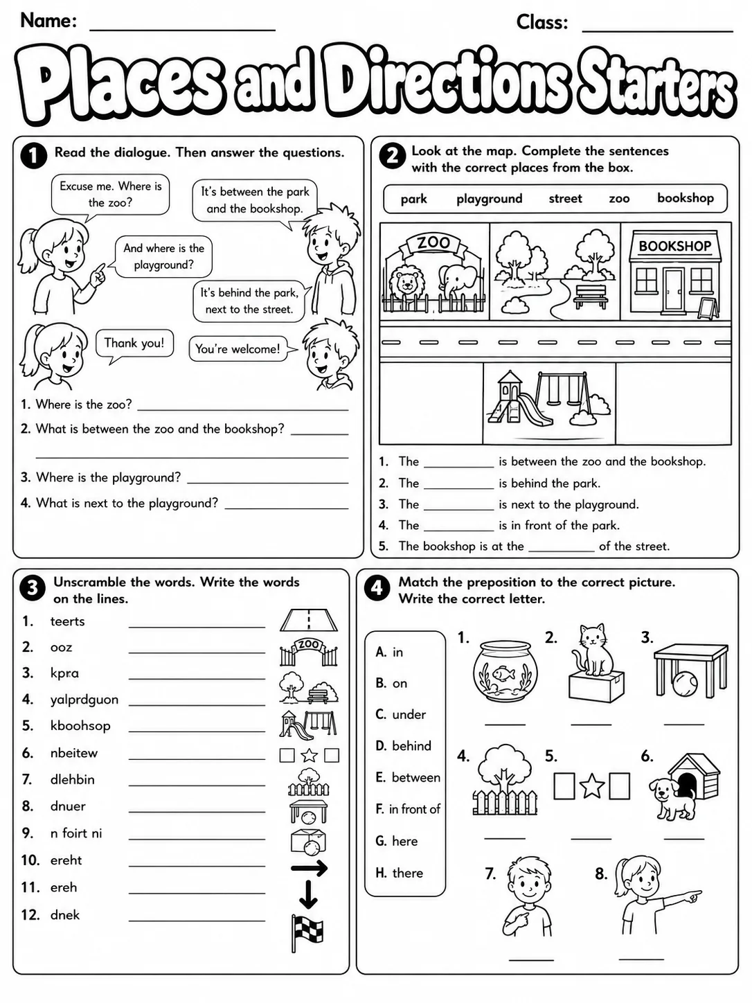 Places and Directions Starters Vocabulary Worksheet Pack page 7 printable worksheet preview