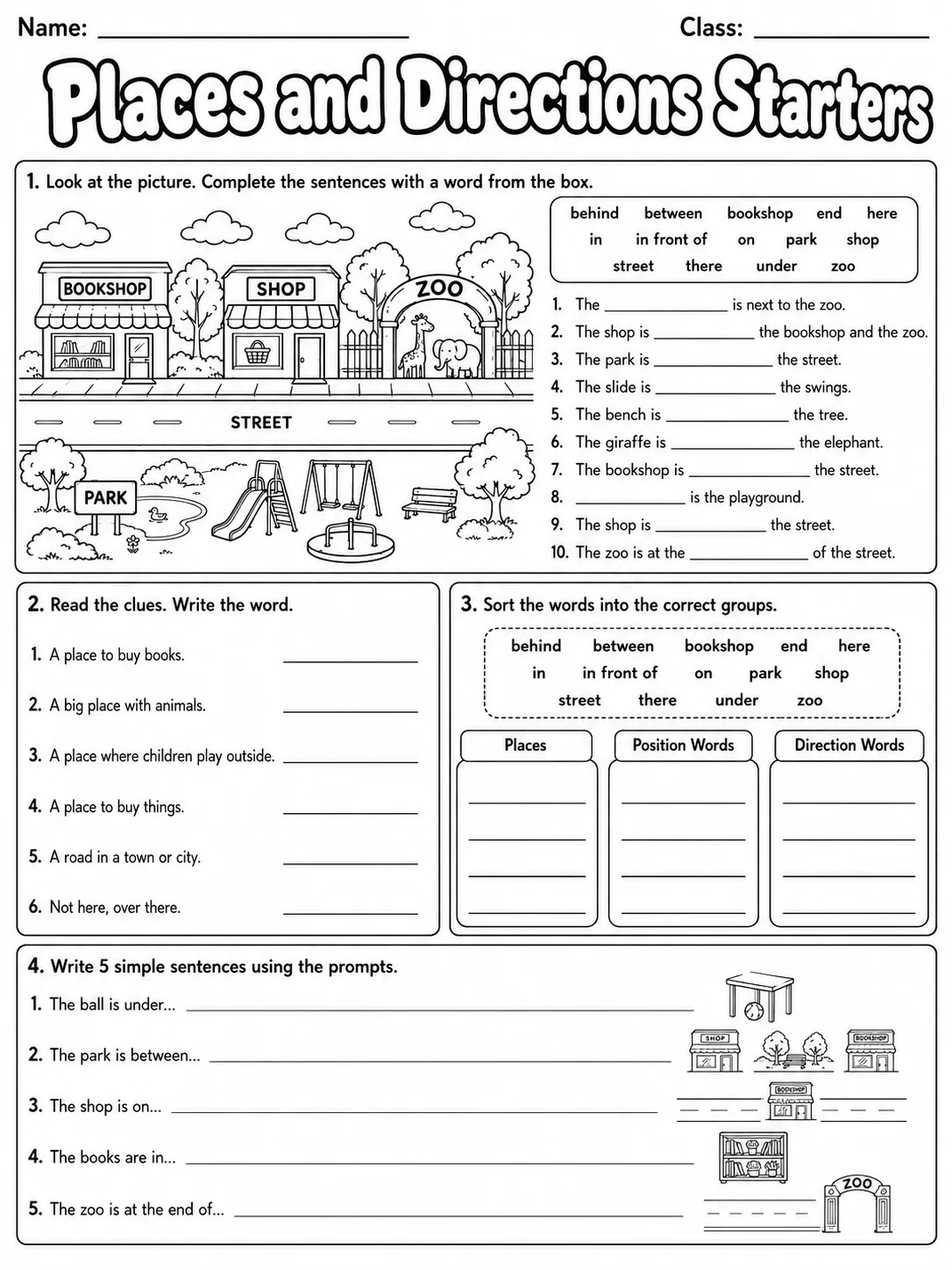 Places and Directions Starters Vocabulary Worksheet Pack page 8 printable worksheet preview