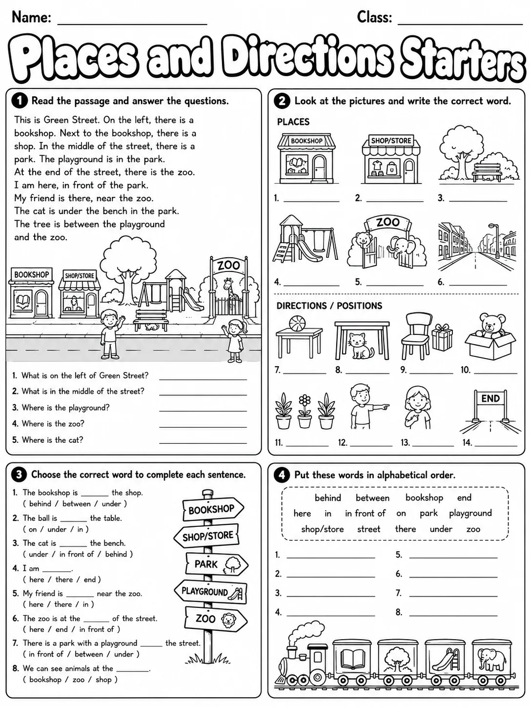 Places and Directions Starters Vocabulary Worksheet Pack page 9 printable worksheet preview