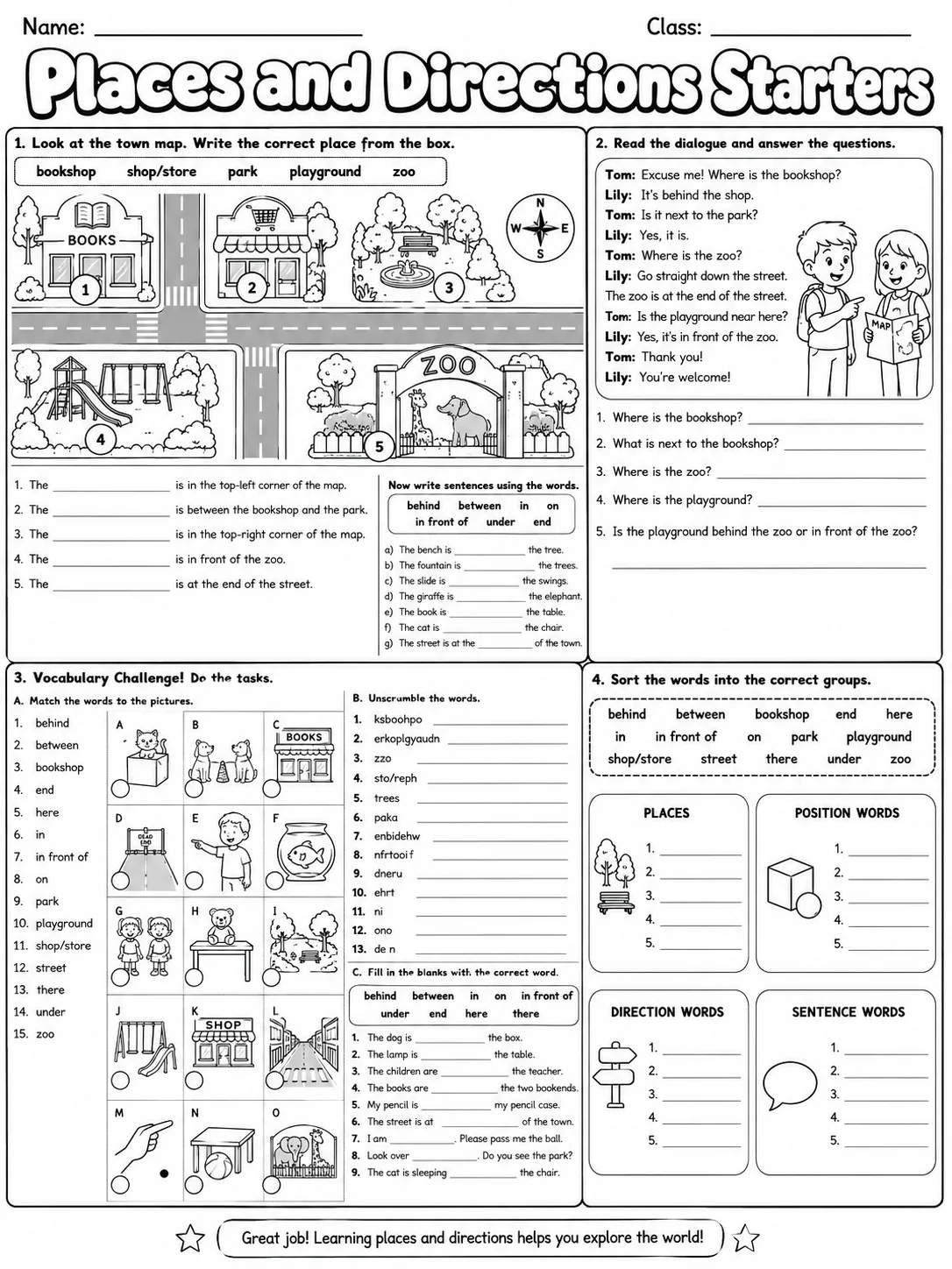 Places and Directions Starters Vocabulary Worksheet Pack page 10 printable worksheet preview