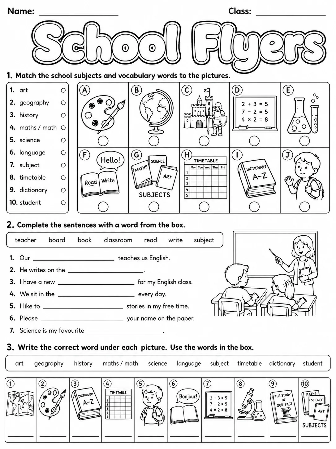 School Flyers Vocabulary Worksheet Pack page 2 printable worksheet preview