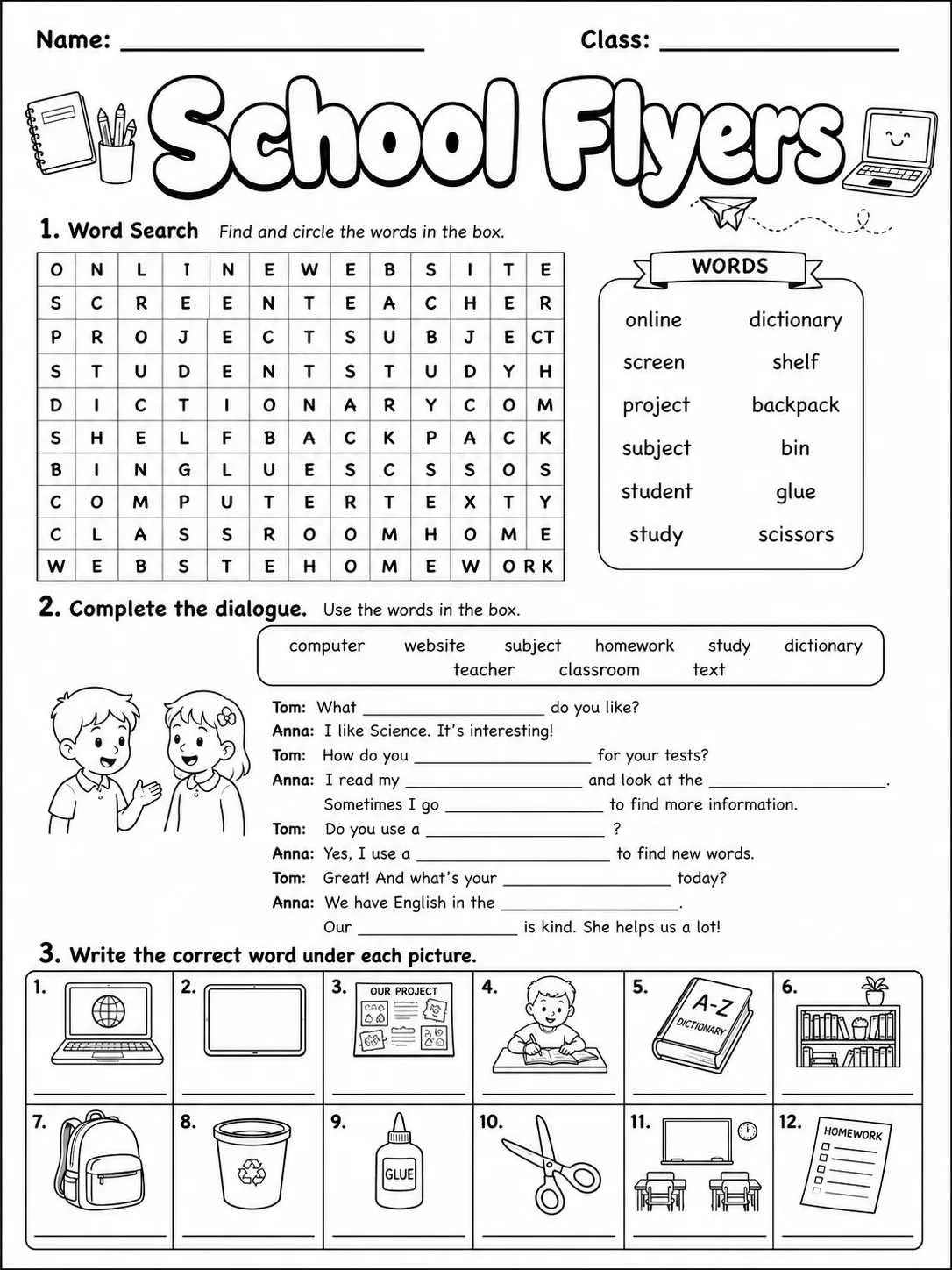 School Flyers Vocabulary Worksheet Pack page 4 printable worksheet preview