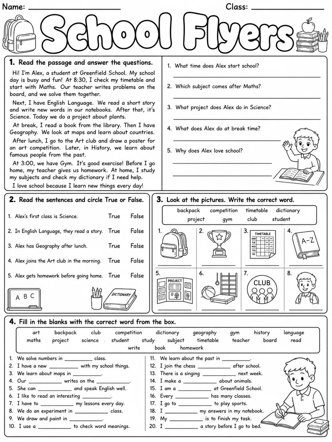 School Flyers Vocabulary Worksheet Pack page 5 printable worksheet preview
