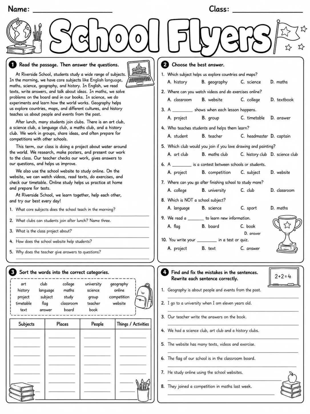 School Flyers Vocabulary Worksheet Pack page 8 printable worksheet preview