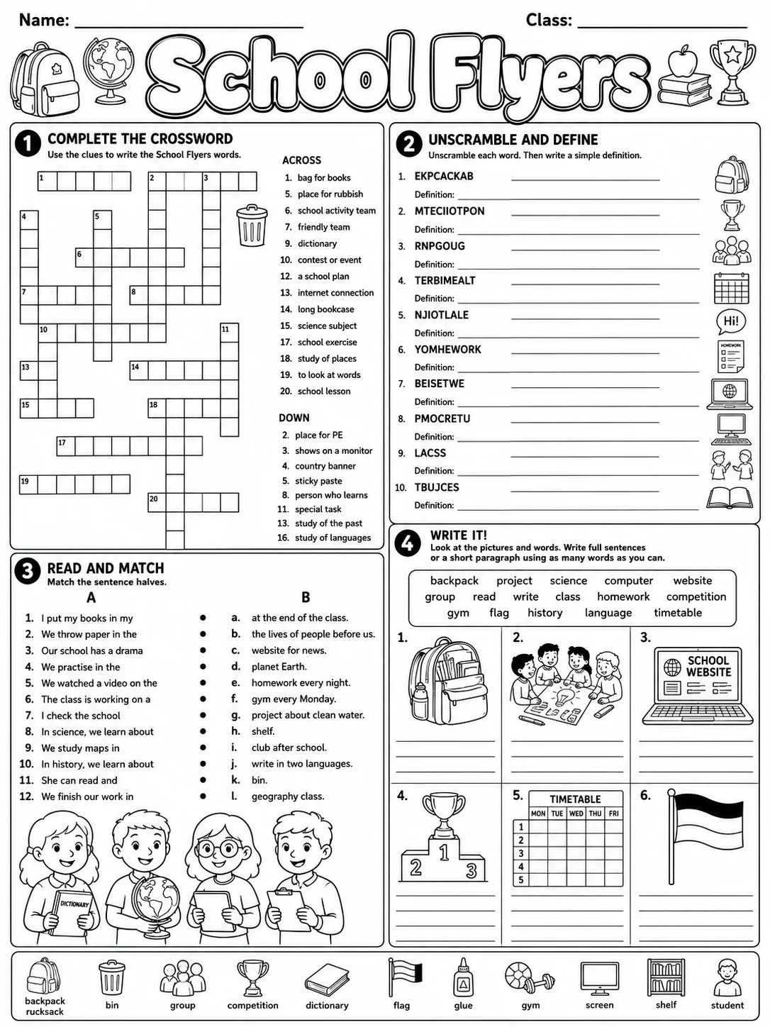 School Flyers Vocabulary Worksheet Pack page 9 printable worksheet preview