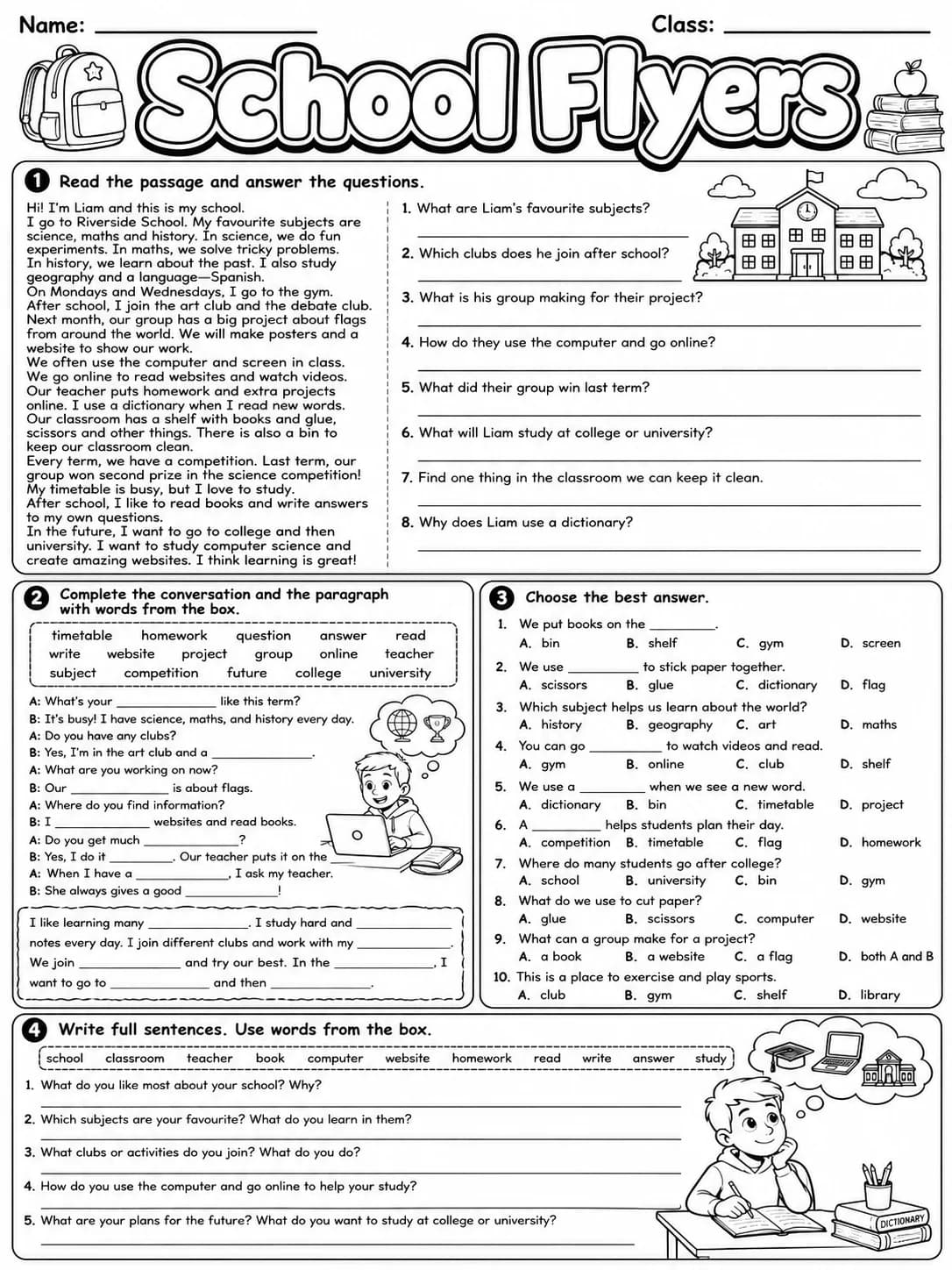 School Flyers Vocabulary Worksheet Pack page 10 printable worksheet preview