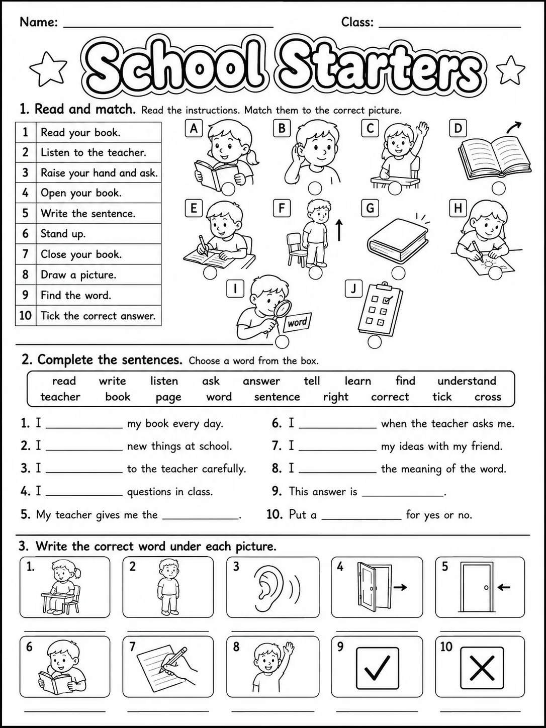 School Starters Vocabulary Worksheet Pack page 3 printable worksheet preview