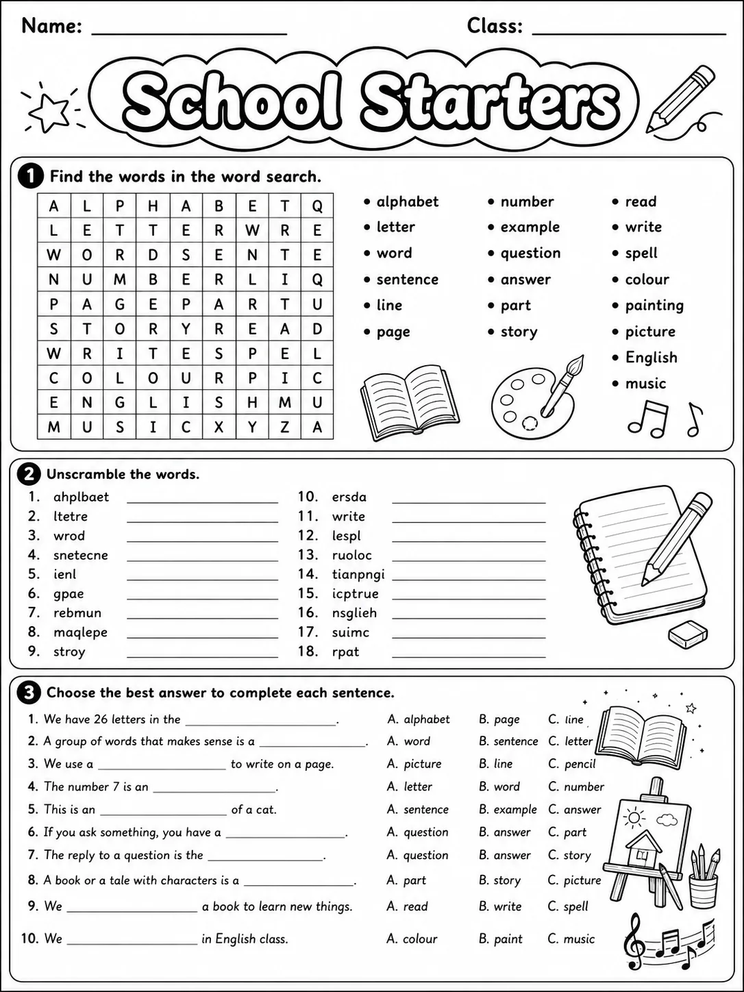 School Starters Vocabulary Worksheet Pack page 4 printable worksheet preview