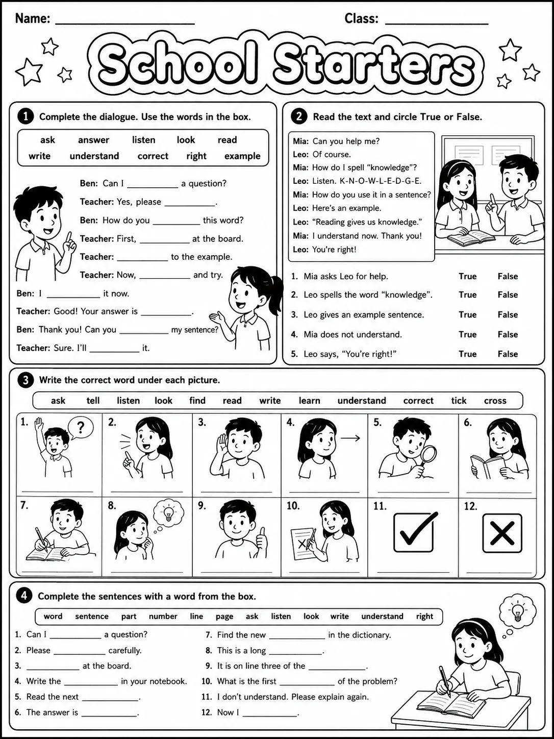 School Starters Vocabulary Worksheet Pack page 6 printable worksheet preview