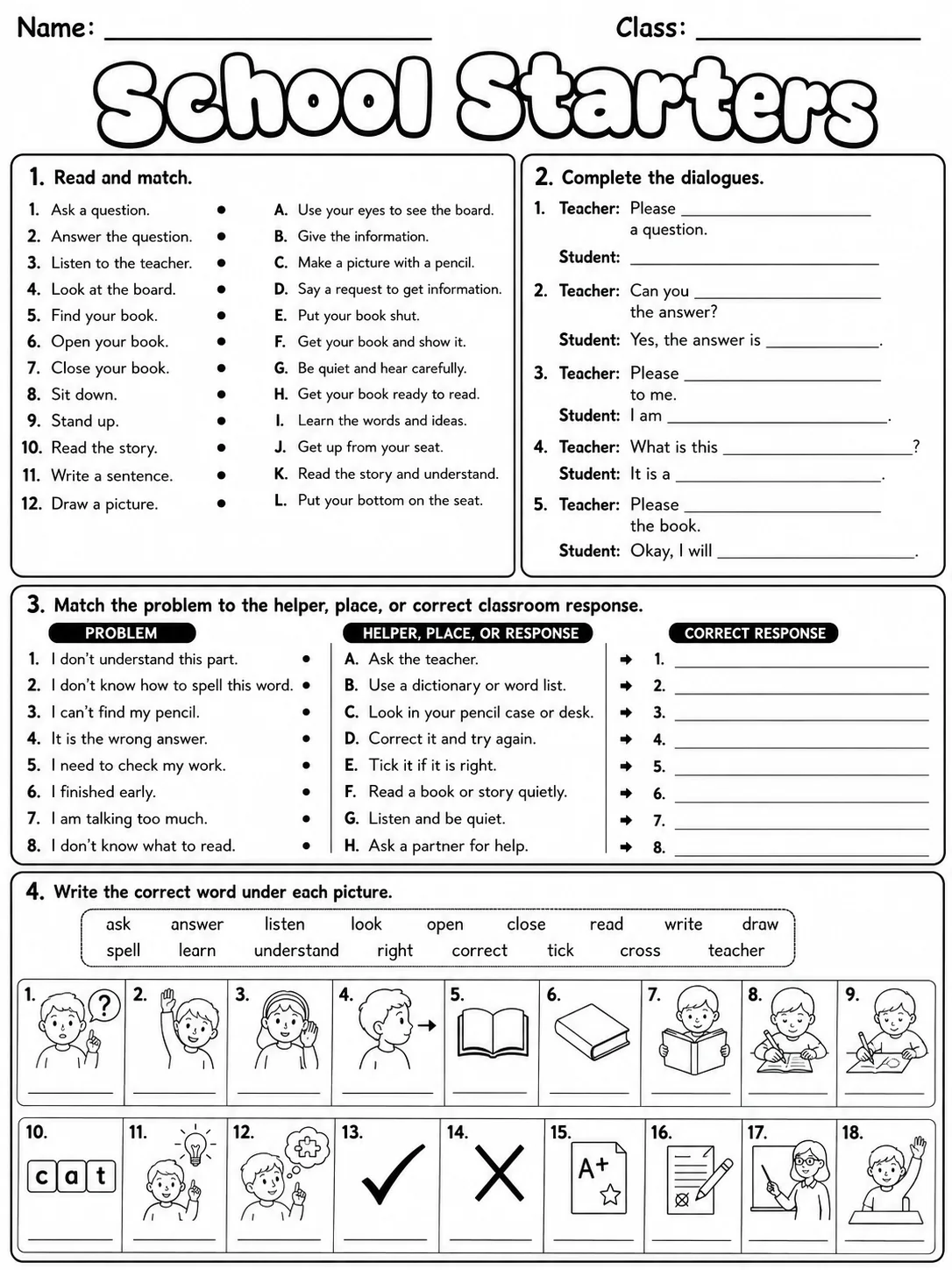 School Starters Vocabulary Worksheet Pack page 9 printable worksheet preview