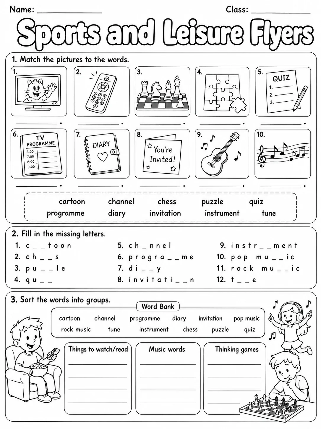 Sports and Leisure Flyers Vocabulary Worksheet Pack page 2 printable worksheet preview