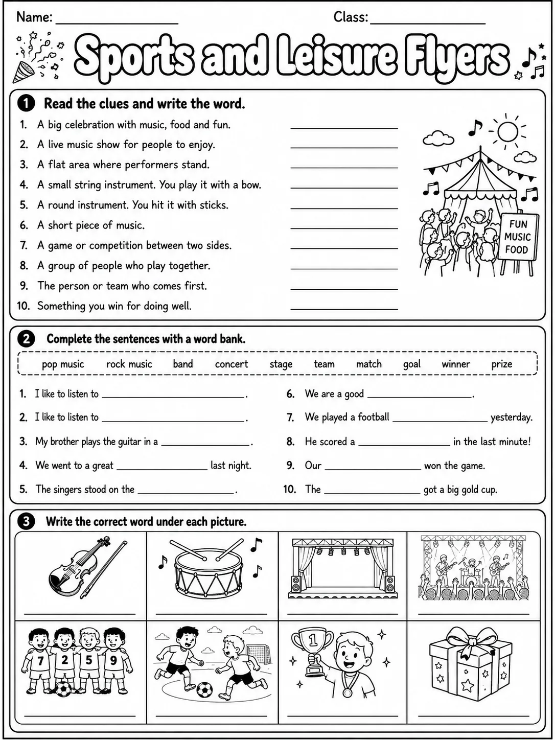 Sports and Leisure Flyers Vocabulary Worksheet Pack page 3 printable worksheet preview