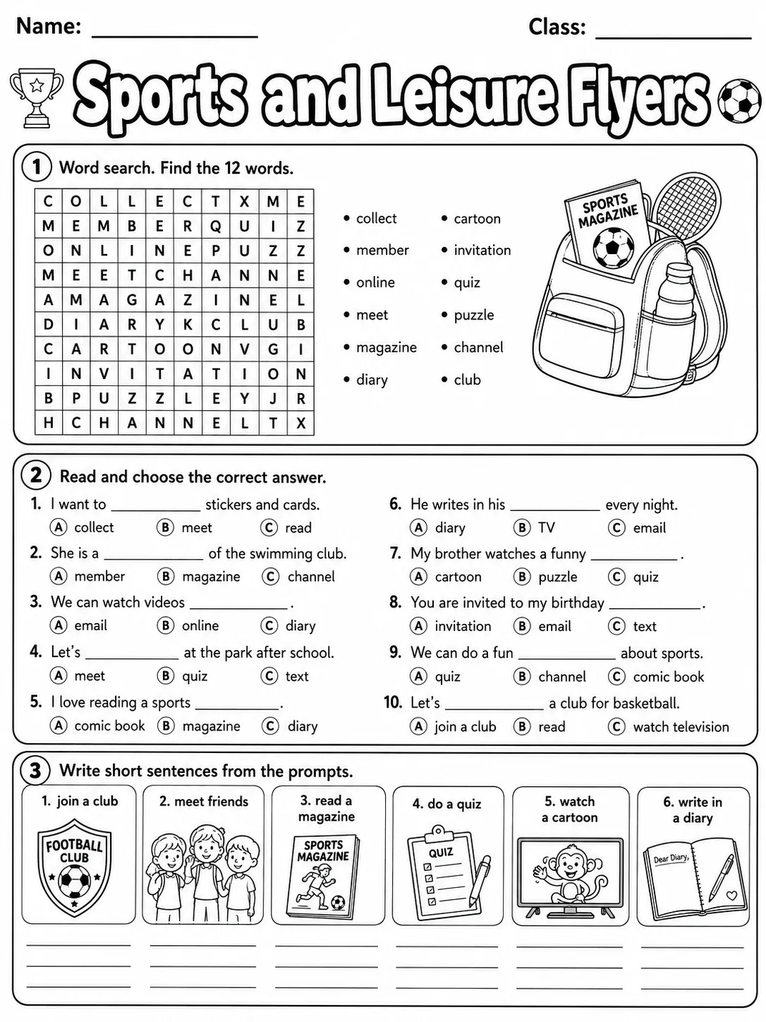 Sports and Leisure Flyers Vocabulary Worksheet Pack page 4 printable worksheet preview