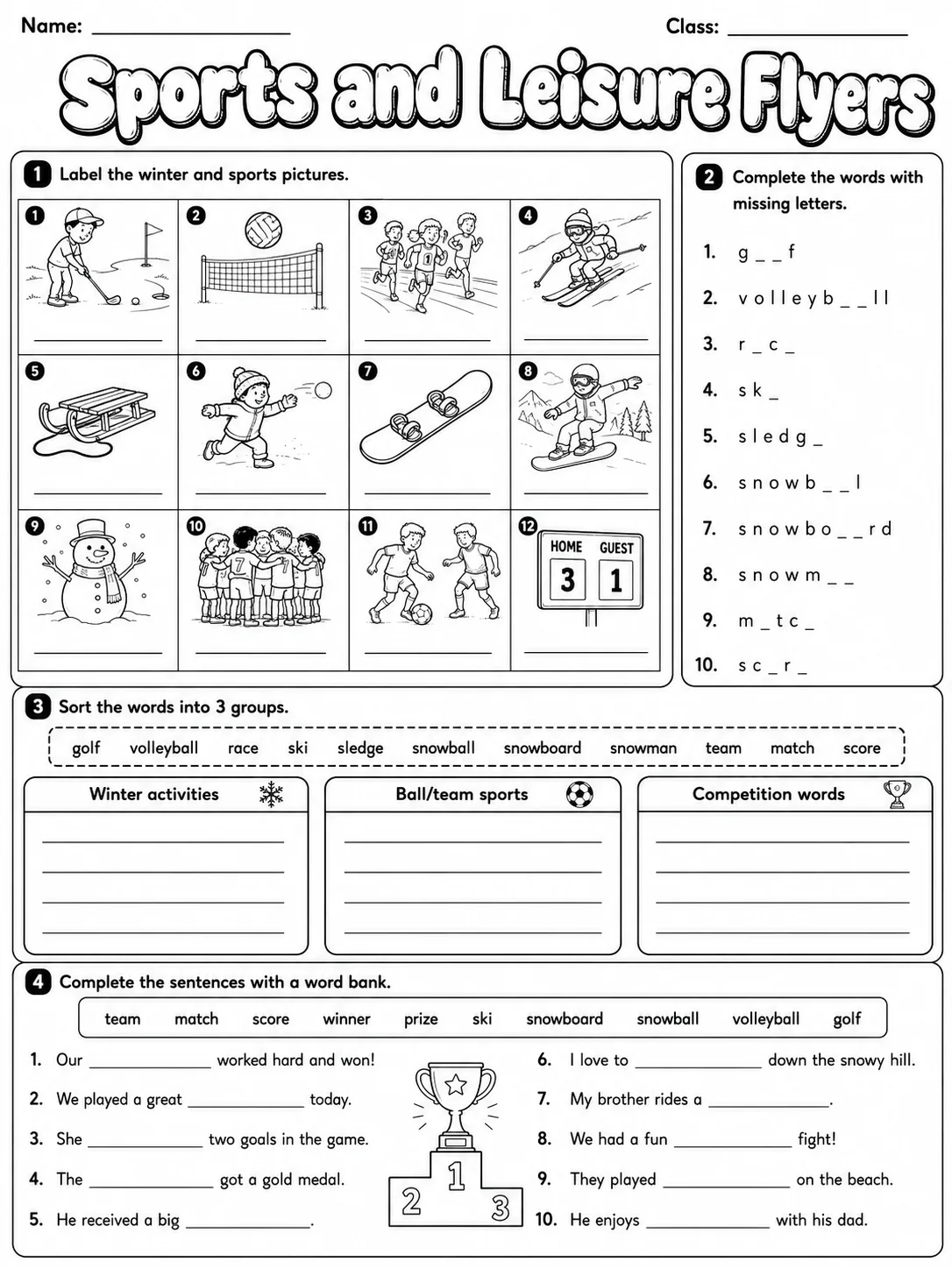 Sports and Leisure Flyers Vocabulary Worksheet Pack page 5 printable worksheet preview