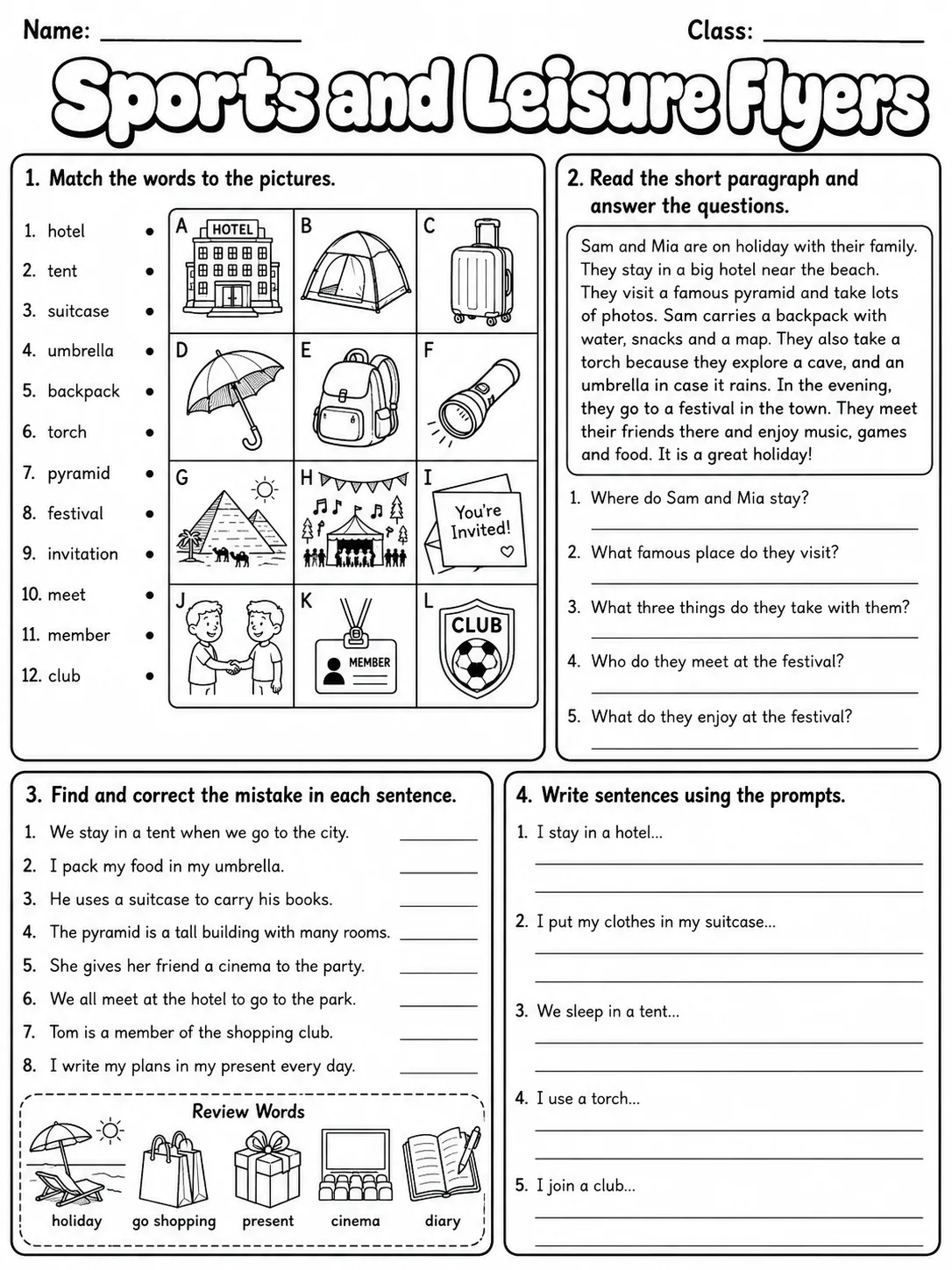 Sports and Leisure Flyers Vocabulary Worksheet Pack page 6 printable worksheet preview