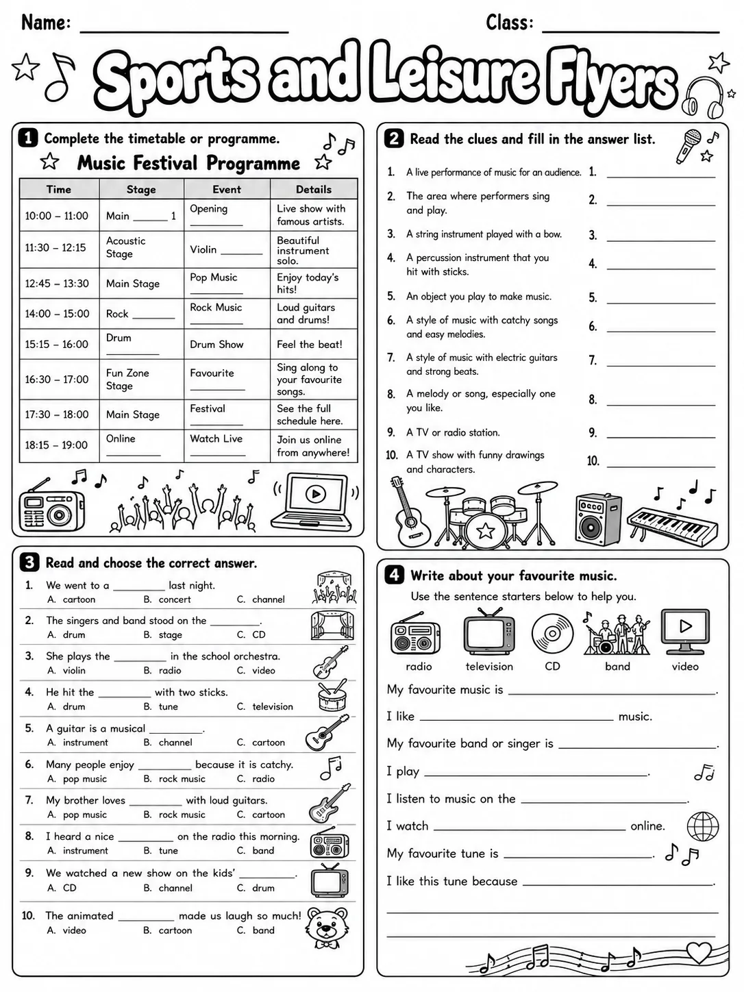 Sports and Leisure Flyers Vocabulary Worksheet Pack page 7 printable worksheet preview