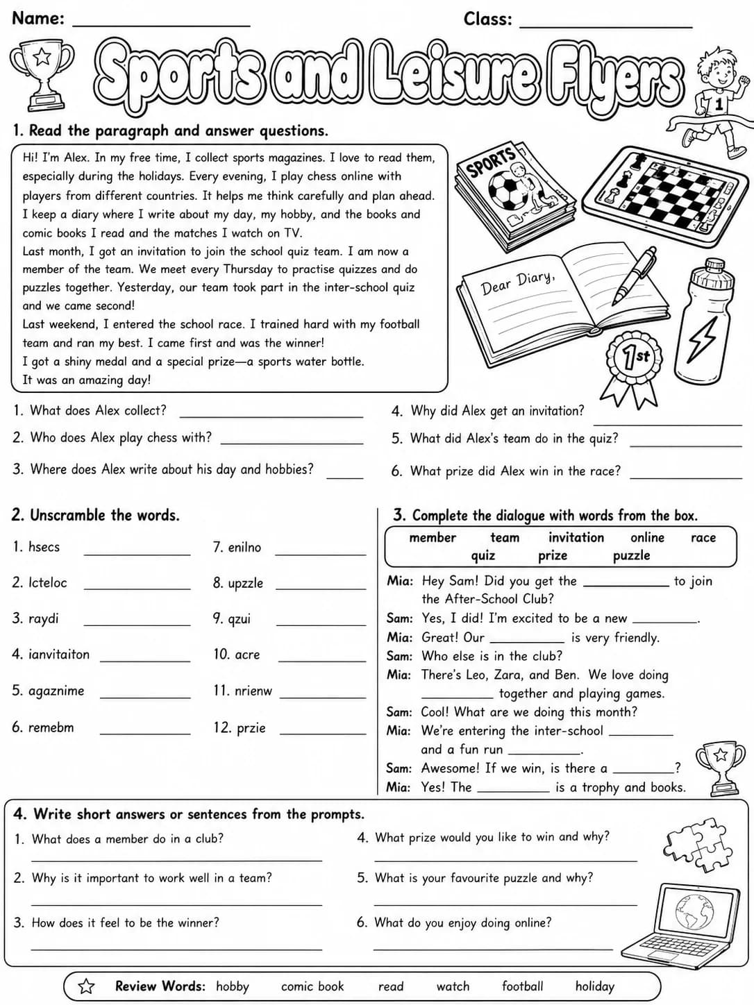 Sports and Leisure Flyers Vocabulary Worksheet Pack page 8 printable worksheet preview