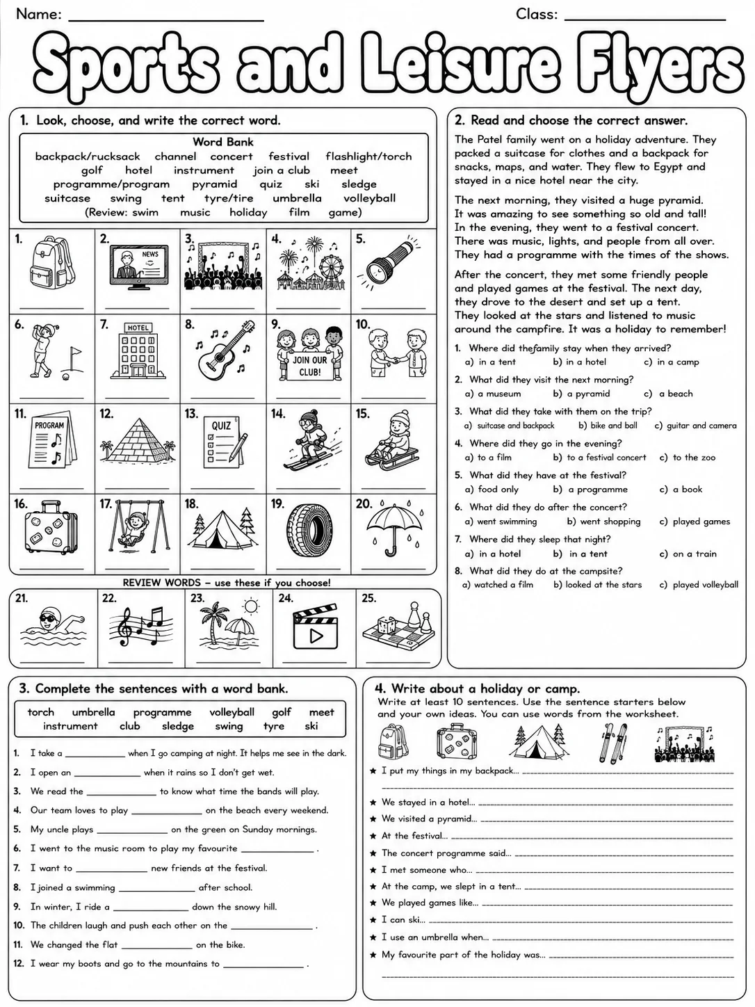 Sports and Leisure Flyers Vocabulary Worksheet Pack page 9 printable worksheet preview